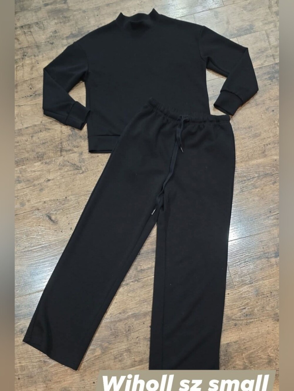 Women's Black Outfit Set - Long Sleeve Top & Drawstring Pants Sz Small
